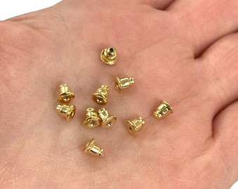 24Kt Gold Plated 10 Pcs Earring Back Tubes,Spare Earring Stoppers