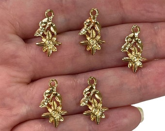 24Kt Gold Plated Flower Charms, 5 pcs in a pack