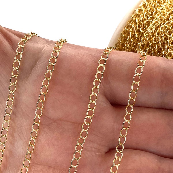 16.5 Foot, 5 Meters Bulk-24Kt Gold Plated Extender Chain, 3mm Gold Plated Extender Chain,