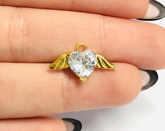 Angel Heart 24kt Gold Plated Swarovski Heart Charm - Etsy Canada