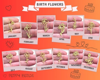 24Kt Gold Plated Birth Flower Charm, Birth Month Flower Pendant, Gold Floral Necklace