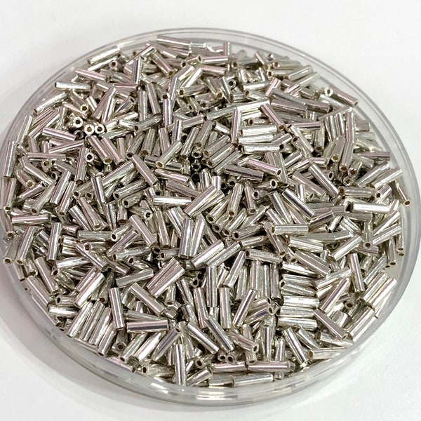 Miyuki Bugles size 6mm 1051 Galvanized Silver 10 grams. Silver bugles 6mm, Galvanized Silver bugles 6mm