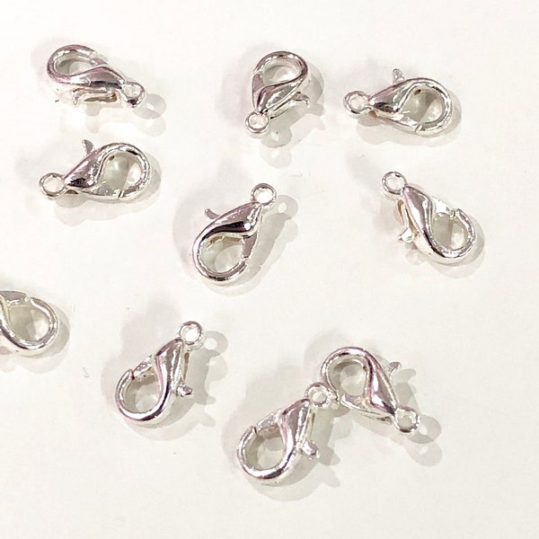 Silver Plated Lobster Clasps, (12mm x 7mm) 502 Brass Lobster Claw Clasp,