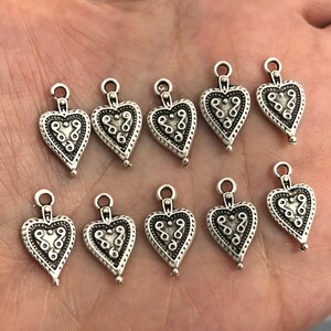 Antique Silver Plated Heart Charms, 5 pieces in pack