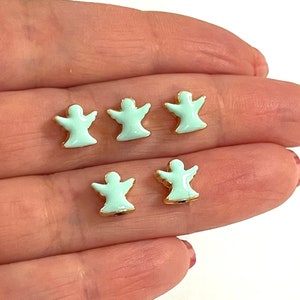 24Kt Gold Plated Mint Enamelled Angel Spacer Charms, 5 Pcs in a Pack