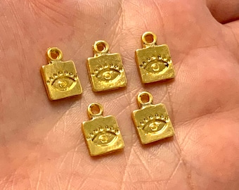 24Kt Shiny Gold Plated Eye Charms, Gold Evil Eye Charms, 5 pcs in a pack