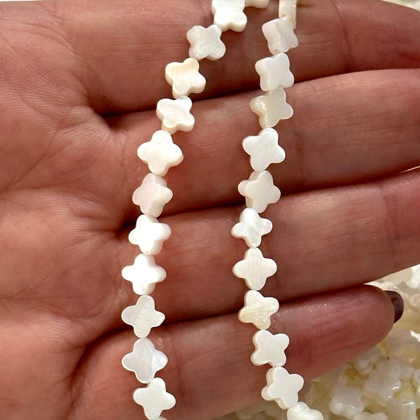 Mother Of Pearl Clover 6mm Beads, Natural Mother of Pearl Clover, 58 Beads Strand