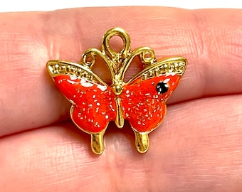 5 pcs in a Pack 24Kt Gold Plated Tiny Butterfly Red Enamelled Charms