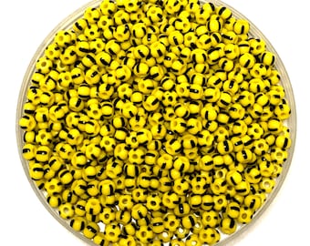 Preciosa Semillas 6/0 Rocailles-Agujero Redondo 20 gr, 83500 Rayas Negras sobre Amarillo