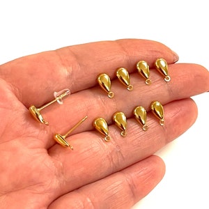 24Kt Gold Plated Drop Ear Pads, 7mm Drop Stud Earring With Loop, 10 Pcs in a Pack,NEW!!!