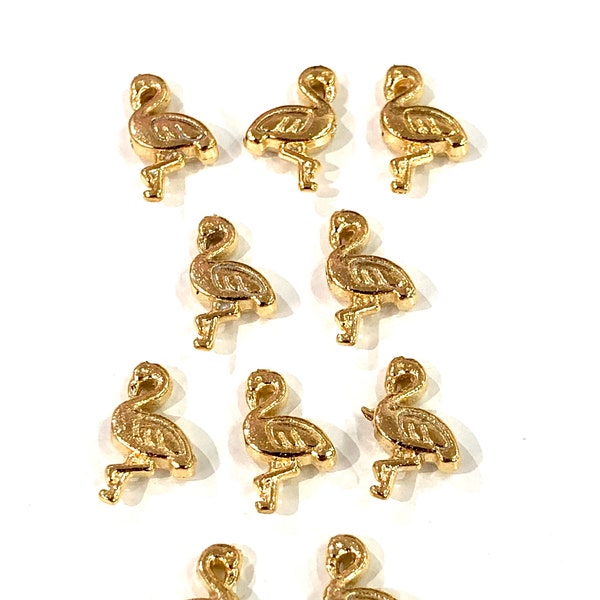 Gold Flamingo Charms, 22KT Gold Plated Flamingo Spacer Charms,