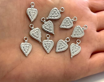 Tiny Heart Rhodium Plated Charms, Tiny  Heart Pendants, 5 pieces in pack