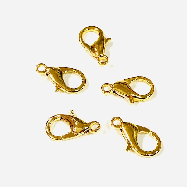 24Kt Shiny Gold Plated Lobster Clasps, (12mm x 7mm) 502 Lobster Claw Clasp,