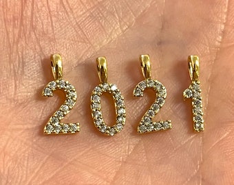 24Kt Gold Plated Brass Number Charms, Micro Pave Number Charms