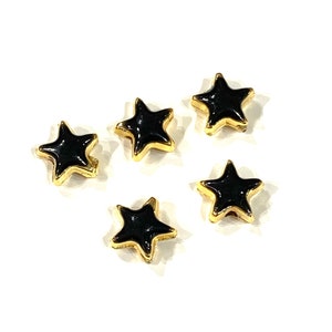 24Kt Shiny Gold Plated Black Enamelled Star Spacer Charms, 5 pcs in a pack