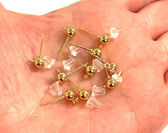 24K guldpläterade kulörhängen, 5 mm kulörhängen med ögla, 10 st i ett paket, NYTT!!!