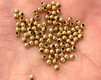 24Kt Shiny Gold Plated 2mm Spacer Balls, 100 pieces in a pack,