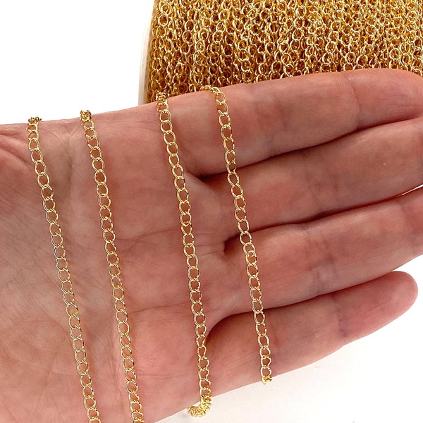 16.5 Foot, 5 Meters Bulk-24Kt Gold Plated Extender Chain, 3.5x4.5mm Gold Plated Extender Chain,