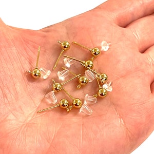 24Kt Gold Plated Ball Post Earring, 5mm Ball Stud Earring With Loop, 10 Pcs in a Pack,NEW!!!