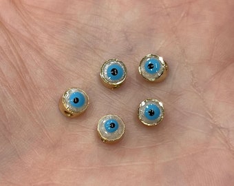 6mm 24K Gold Plated Evil Eye Beads, 6mm 24K Gold Plated Evil Eye Spacers, 5 Pcs in a Pack