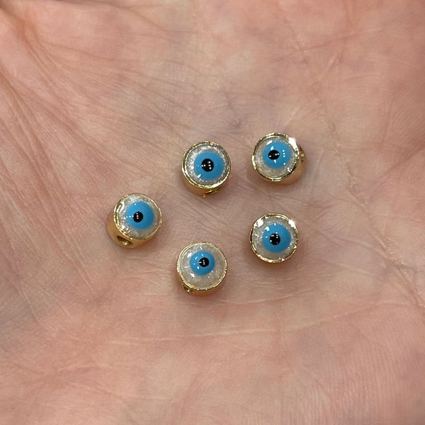 6mm 24K Gold Plated Evil Eye Beads, 6mm 24K Gold Plated Evil Eye Spacers, 5 Pcs in a Pack