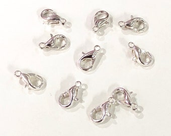 Silver Plated  Lobster Clasps, (10mm x 6mm) 501 Lobster Claw Clasp,