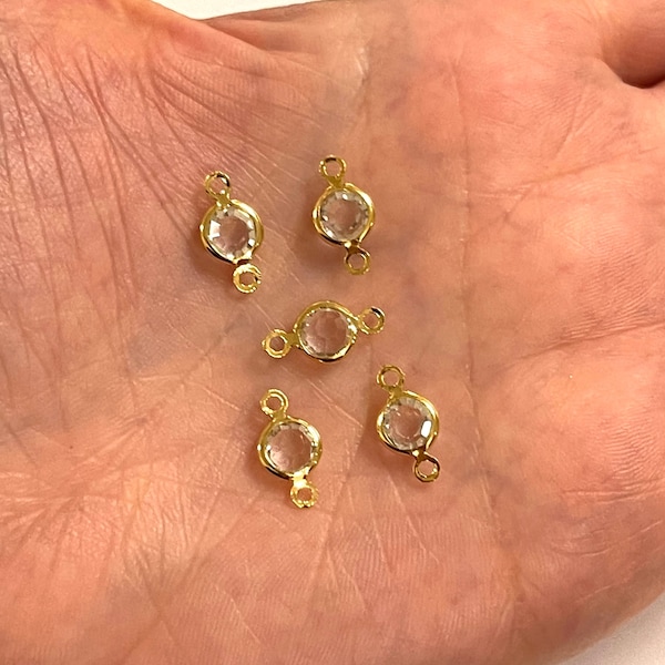 24Kt Gold Plated 6mm Clear Cubic Zirconia Connector Charms, 5 pcs in a pack