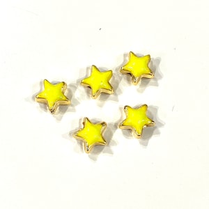 24Kt Shiny Gold Plated Neon Yellow Enamelled Star Spacer Charms, 5 pcs in a pack