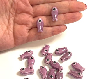 Hand Made Ceramic Lilac Fish Charms, 3 pcs in a pack