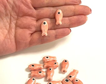 Hand Made Ceramic Peach Fish Charms, 3 pcs in a pack