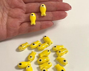 Hand Made Ceramic Yellow Fish Charms, 3 pcs in a pack