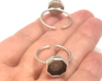 Zilveren ringinstelling, verstelbare ring van antiek verzilverd messing, blanco, verstelbare ring