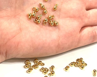 NEW! 24Kt Shiny Gold Plated 4mm Spacer Balls With Loop, 100 pcs in a pack