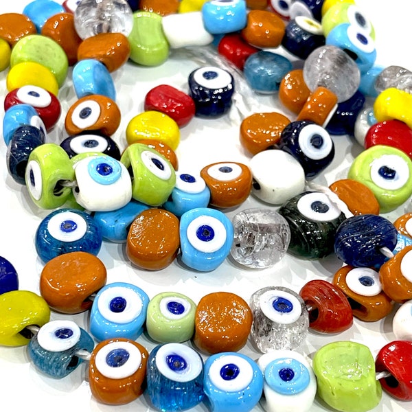 Perles de mauvais œil en verre turques traditionnelles fabriquées à la main, perles de verre au chalumeau turques à grand trou, 50 perles