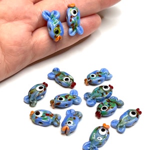 Hand Made Murano Glass Blue Agate Fish Charms, 2 pcs in a pack