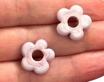 Hand Made Murano Glass Flower Charms With 5mm Holes, 2 pcs in a pack