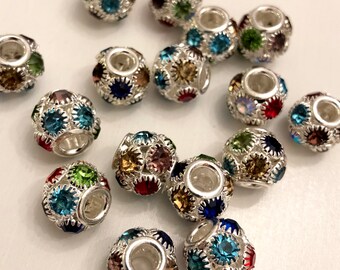 Slider Beads Silver Tone Iron Cross with Blingy Rhinestones 2 Hole Slider Charms Add some nice sliders with bling to your project 3pcs