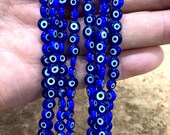 Evil Eye Beads, Strand of 65, Flat Round, 6mm Glass Beads, Lampwork Glass, Evil Eye Jewelry, Lampwork Beads, UK Beading Supply
