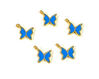 5 pcs in a Pack 24Kt Gold Plated Tiny Butterfly Red Enamelled Charms