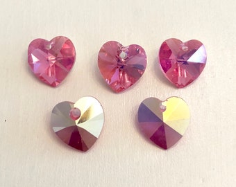 6pc Swarovski Crystal Rainbow 14mm Heart 6228 Pendant Set; 1 of each color