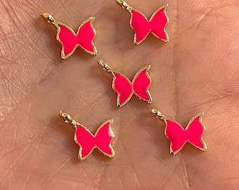 5 pcs in a Pack 24Kt Gold Plated Tiny Butterfly Red Enamelled Charms