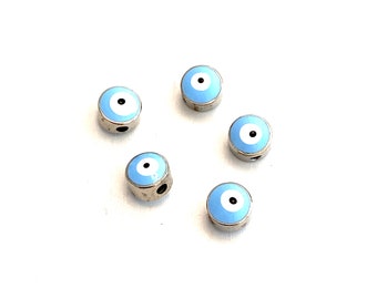 6mm Rhodium Plated Evil Eye Spacers 6mm Rhodium Plated Evil Eye Beads 5 Pcs in a Pack