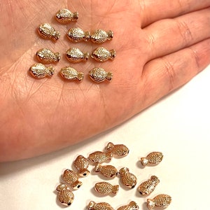 Rose Gold Plated Fish Charms, Rose Gold Fish 10mm Spacer Beads, 10 pieces in a pack,