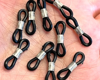 Eye Glass Holder Ends Black Rubber&Silver Plated Slider, Rubber Glasses Chain Holders - Replacement Loops for Glasses Chains,