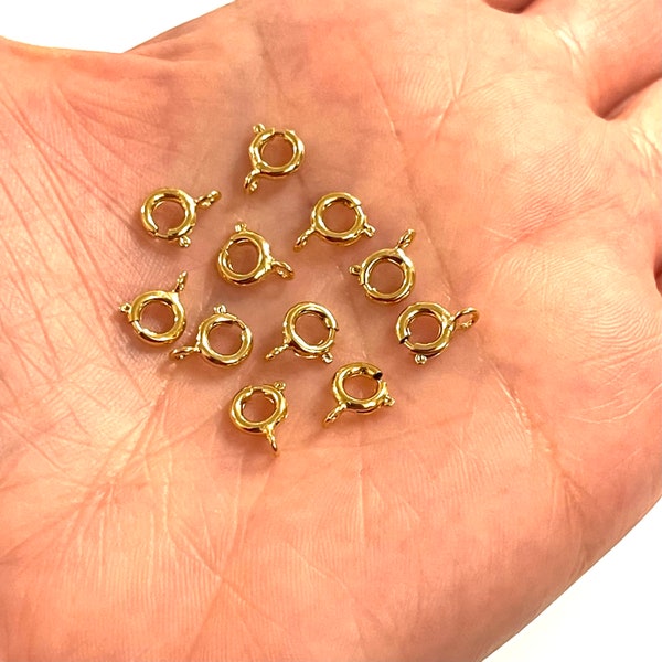 Fermoirs anneaux à ressort en plaqué or 24 carats, fermoir anneau à ressort 6 mm, lot de 10
