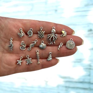 Colección de dijes antiguos bañados en plata bajo el mar, 15 dijes por paquete