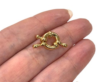 Gold Spring Ring Clasp with Loops,11mm Gold Plated Spring Clasp, Gold Trigger Clasp, Large Spring Ring, Jewelry Findings, Components