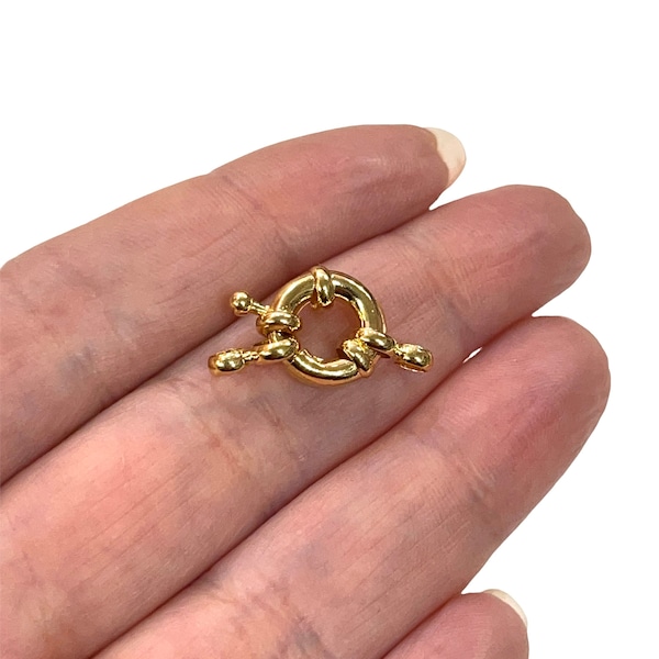 Gold Spring Ring Clasp with Loops,11mm Gold Plated Spring Clasp, Gold Trigger Clasp, Large Spring Ring, Jewelry Findings, Components