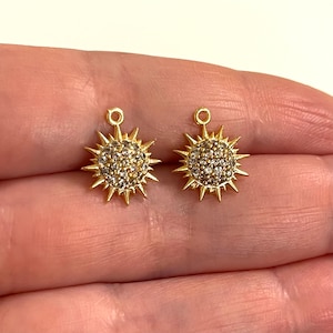24Kt Gold Plated Micro Pave Brass Sun Charms, Gold Sun Charms, 1 pcs in a pack