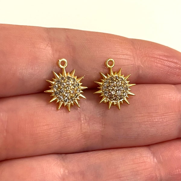 24Kt Gold Plated Micro Pave Brass Sun Charms, Gold Sun Charms, 1 pcs in a pack